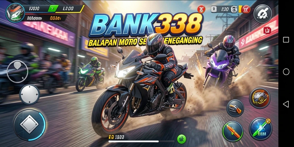 Screenshot BANK338 menampilkan aksi balapan motor yang mendebarkan.