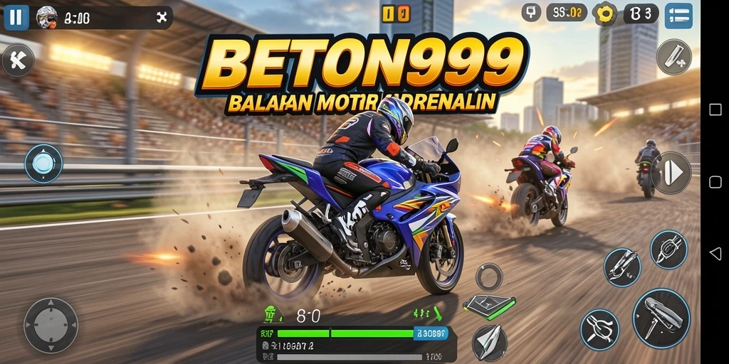Gameplay menegangkan dalam balapan motor yang seru.