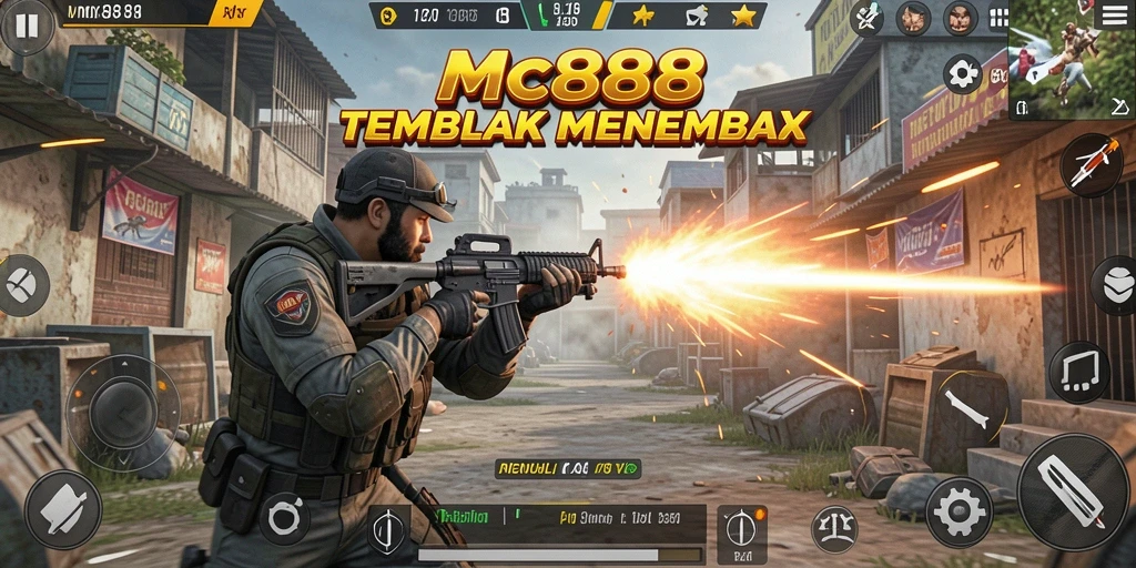 Screenshot gameplay MC888 menampilkan aksi tembak-menembak yang seru.