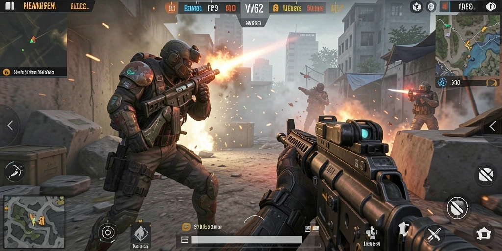 Screenshot gameplay VV62 menampilkan pertempuran seru dan grafis menakjubkan.